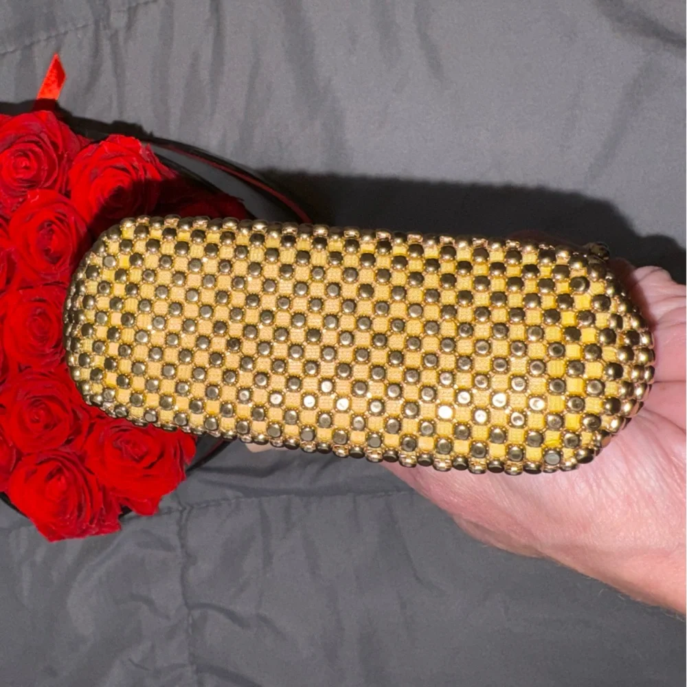 💥SALE Vintage Gold Bead Metal Mesh Minaudière Concertina Closure Bagcirca1950-70 - Picture 8 of 12